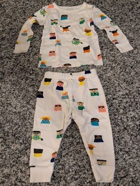 Christian Robinson White Pajama Set with Colorful Character Blocks